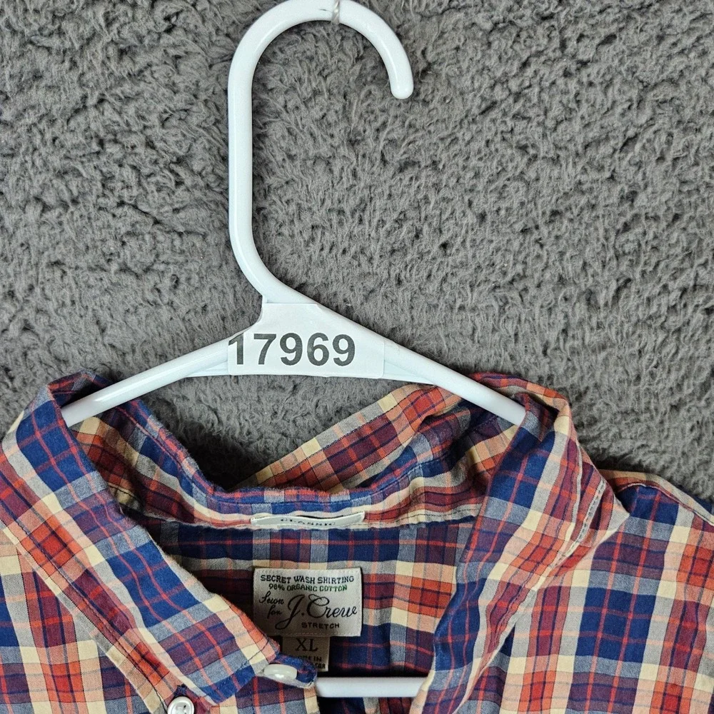 J. Crew Mens XL Classic Button Up Shirt‎ Organic Cotton Plaid Stretch